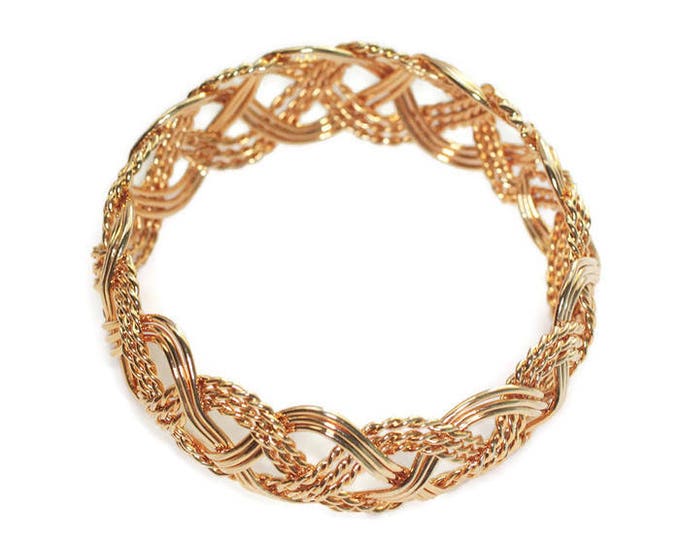 Woven Design Bangle Bracelet Gold Tone Bold Chunky Vintage