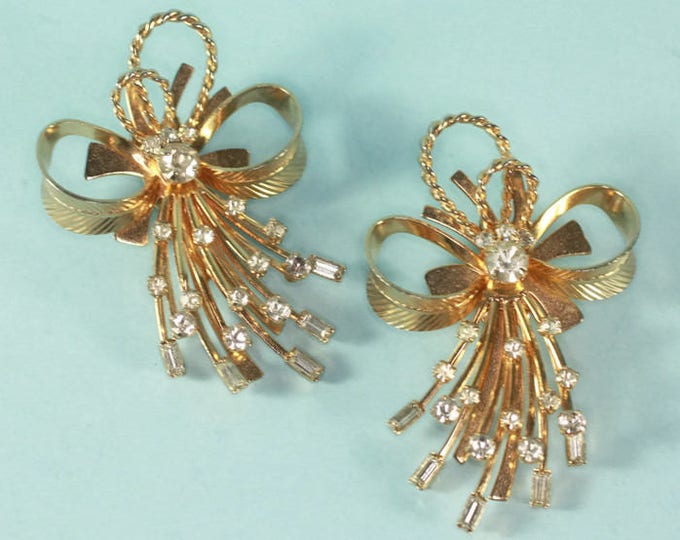 Sarah Coventry Bow and Barley Twist Gold Tone Earrings Bold Vintage