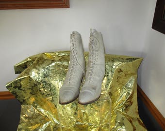 white lace up granny boots