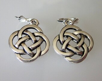 Silver Celtic Earrings, Celtic Knot Earrings, Silver Drop Dangle Earrings, Antiqued Fine Silver Pewter, Celtic Knot Dangle