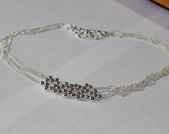 Free Shipping Silver Ball Necklace/Necklace Handmade/925/Sterling Silver Beaded Necklace/Belly Dancer Necklace For Women/Silver Multi Strand