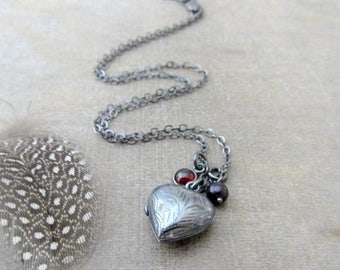 VACATION SALE Small Heart Locket Pendant, Sterling Silver Locket, Oxidized Silver Locket, Heart Jewelry, Silver Heart Locket Necklace, Birth
