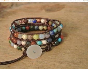 SALE 60% OFF Andelyn Gemstone Beaded Leather Wrap Bracelet