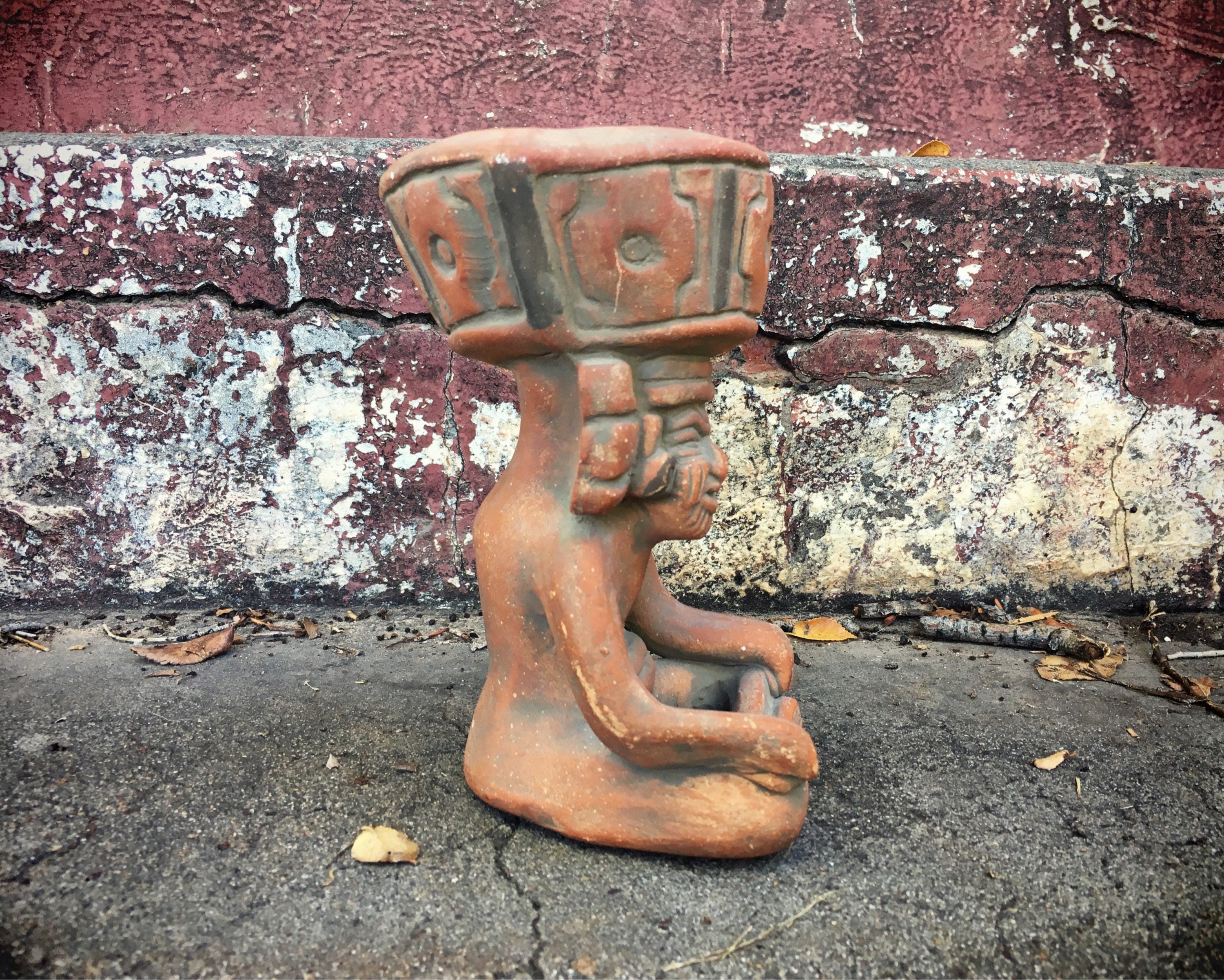 Vintage Mexican Pottery Clay Incense Burner Aztec Warrior Statue Unique