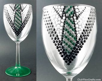 Ready to ship: Pre-Painted Slytherin Striped Tie and Robes Medium Wine Glass