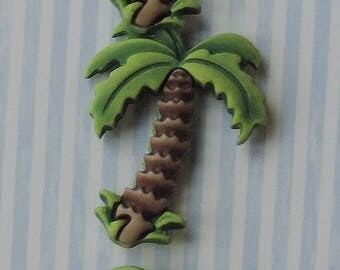 SALE Palm Tree Buttons, Carded Novelty Buttons by Buttons Galore, Bazooples Collection, Shank Back Buttons, Set of 3, Sewing, Crafting, Embe
