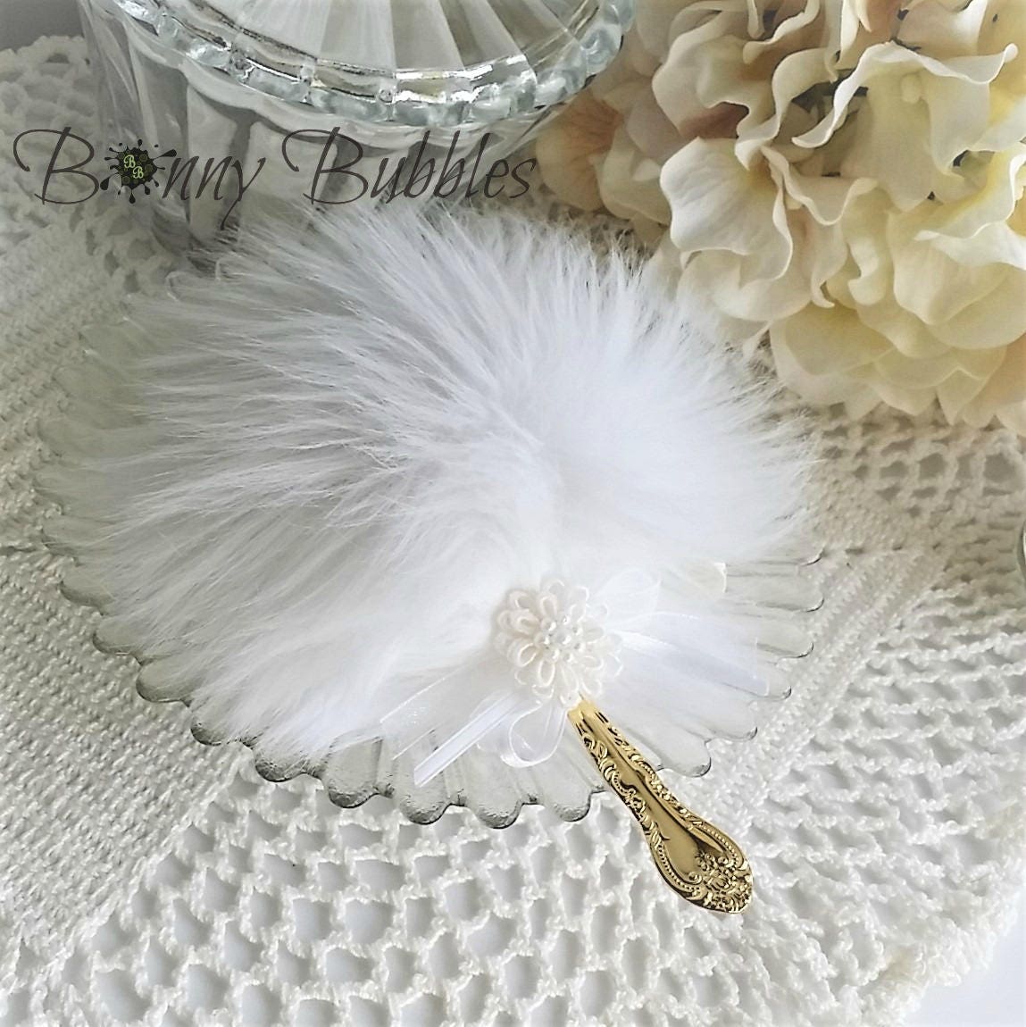 White Powder Puff Wand Fluffy Puff with handle silky soft