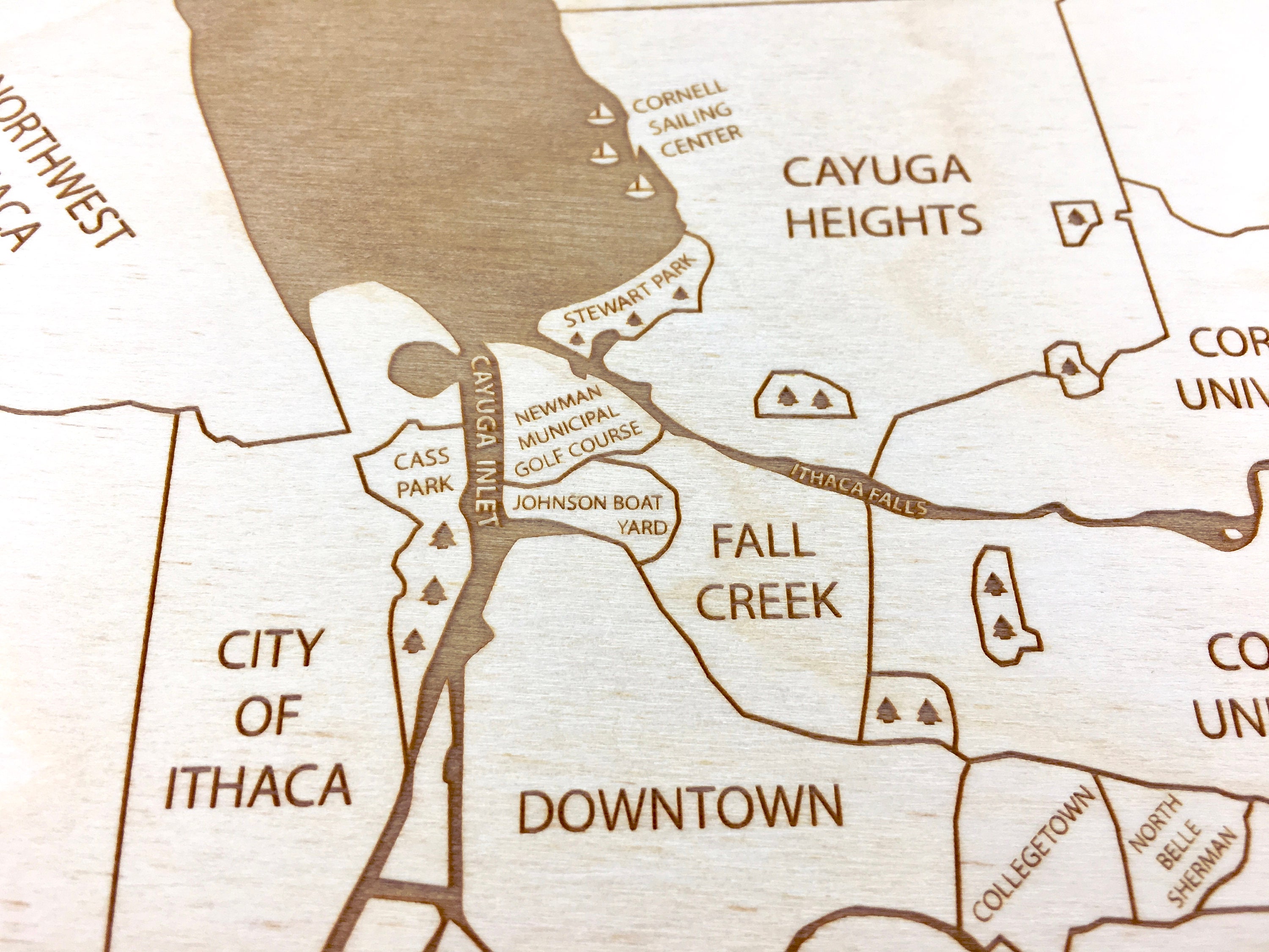 Ithaca NY Engraved Wood Map Ithaca Neighborhood Map Cornell