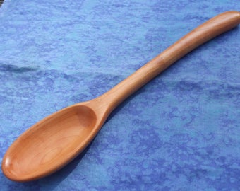 Cooking spoon - curved handle - Hand carved from cherry wood (special price)