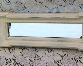 Wall Mirror, Shabby Chic Antique White Mirror, Vintage Homco Oblong Mirror