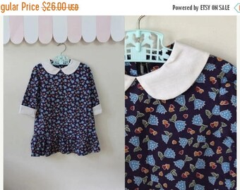 20% off SALE vintage 1960s girl's dress - MOD TULIP & heart print dress / 5T-6yr