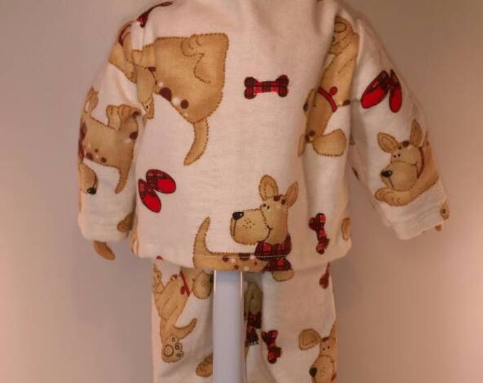 Flannel puppy print doll pajamas fits 18 inch dolls l girl or boy