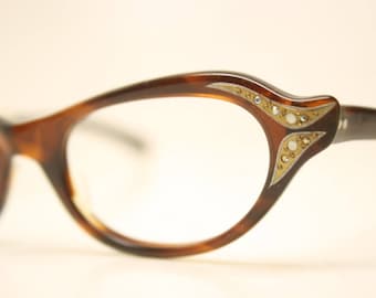 Unused Tortoise Rhinestone Vintage Cat eye glasses cat eye frames NOS