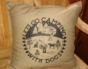 Dogs Camping Large Throw Pillow Cover