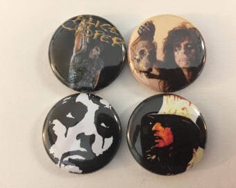Alice Cooper 1" Pins Buttons Badges Set of 4 Classic Rock Horror Metal 80s Shock Rock Heavy Metal