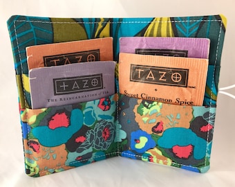 Blue Tea Bag Case - Travel Tea Bag Holder Tea Wallet Tea Bag Wallet- Tea Holder Tea Bag Organizer - Tea Bag Cozy Mod Cordage Peonies Swamp