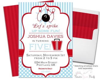 Bowling Party Invitation - Bowling Birthday Invitation - Bowling Invitation - Bowling Birthday Party - Kids Bowling Party - Teen Birthday