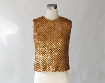 Vintage 1950s Blue and Gold Sequin Top