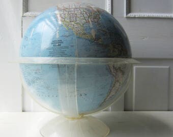 Vintage Globe 12" Replogle National Geographic - Clear Acrylic Base - 1965