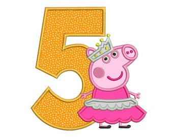 PEPPA PIG BALLERINA Number 5 - Machine Applique Embroidery - Instant Digital Download