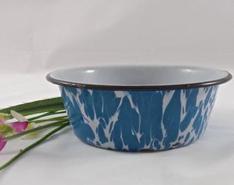Vintage Enamelware Pot Small Pudding Dish Blue Swirl Enamelware Shabby Cottage Decor Enamel Ware Circa 1930s
