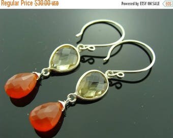 Carnelian and Citrine 925 Sterling Silver Earrings