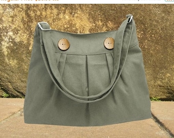 On Sale 20% off Olive cotton canvas bag with buttons, shoulder bag, messenger bag, diaper bag, cross body bag, zipper closure