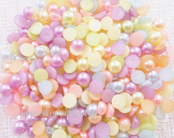 100pcs - 8mm Pastel Mixed Flatback Pearls Decoden PRL308