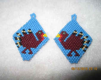 HANDMADE Native Style Thanksgiving Turkey in Blue Earrings...pick your style of Earrings....1629h