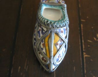 Ceramic and Metal Trim Painted Sandal Shoe