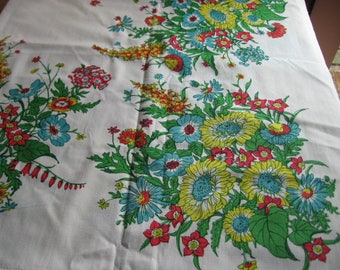 Vintage Rectangular Tablecloth with Sprays of Gorgeous Flowers