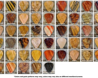 Pickslay's Guitar Pick Collection - ONE Wooden Guitar Pick - (Choose Wood Type) - Exotic Woods - Rare Woods Domestic Woods-Wood Guitar Pick