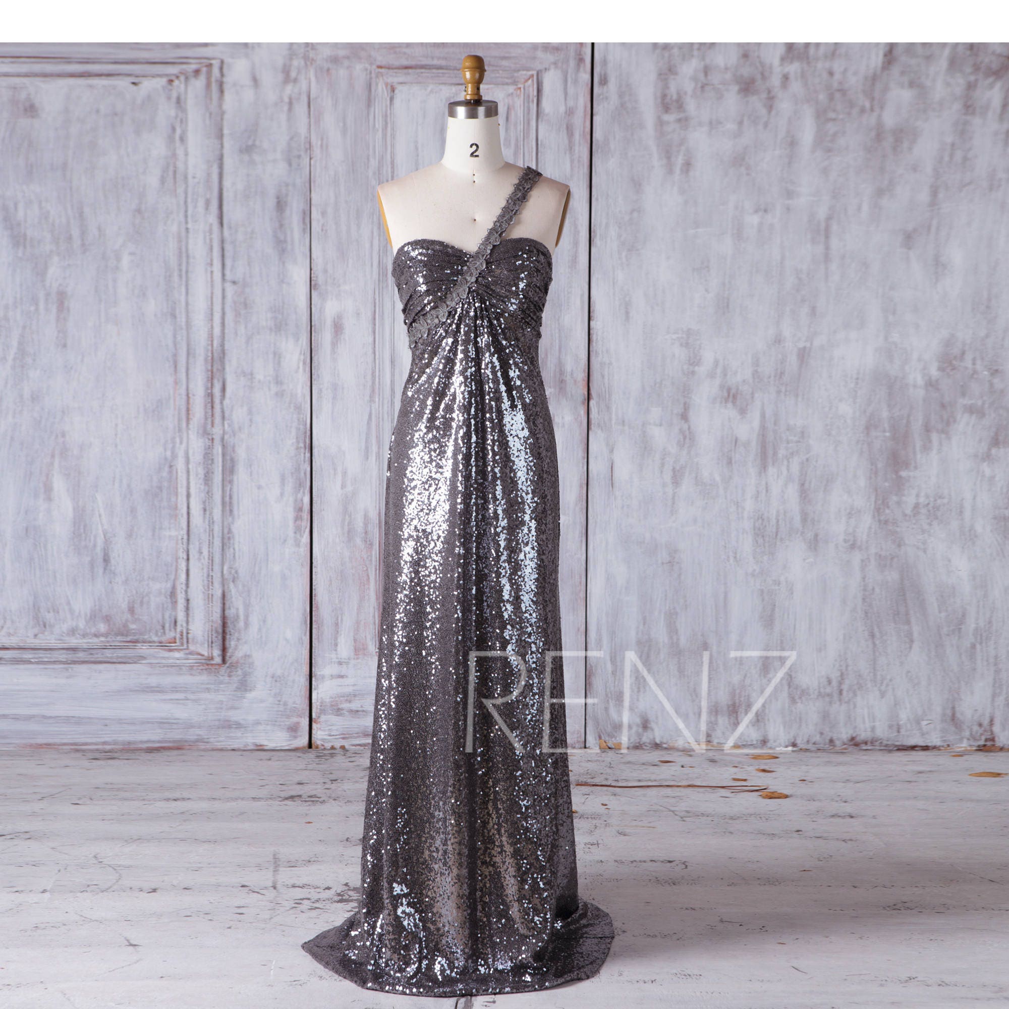 gray sequin gown