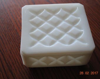 Square Diamond Pattern Milk Glass Jewerly or Cigarette Box