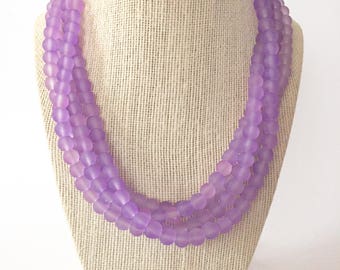 Lavender Sea Glass Chunky Statement Necklace