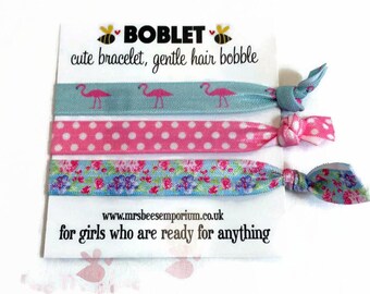 Hair elastic, bracelet bobble, hair band bracelet, boblet, yoga bands, party bag, bracelet, gym gear, girls hair, FOE hair ties, flamingo