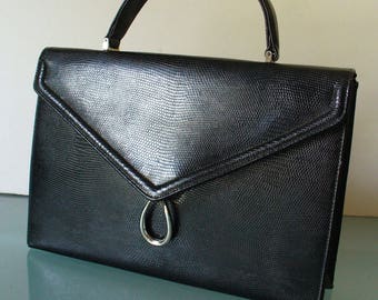 Vintage Morris Moskowitz Lizard Textured Black Handbag