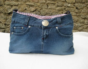 Made from a skirt recycled denim bag