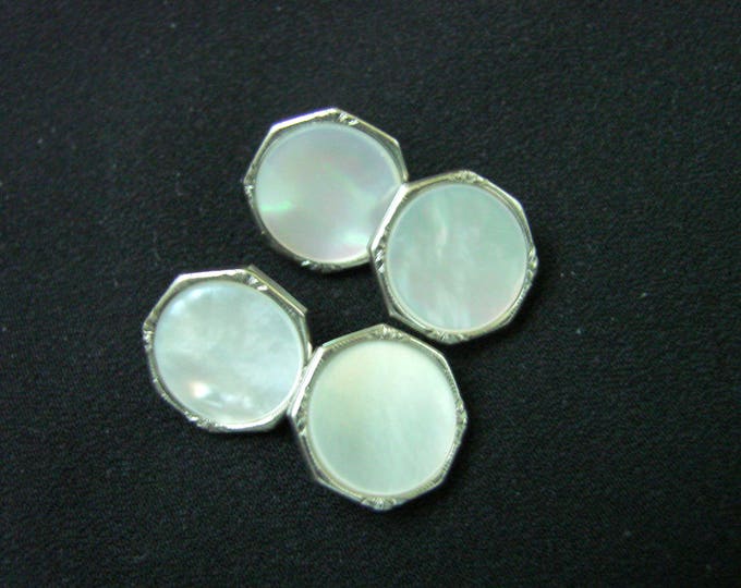 Antique Art Deco Mother of Pearl Swank Engraved Cuff Links / Wedding / Groom / Groomsmen / Vintage Suit Accessories