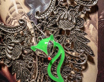 Silver bib necklace lace gypsy Bohemian ♠Fox♠ neon green color
