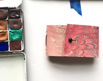 1.75 x 3 inches Arches 140 lb Hot Press Watercolor Journal Marbled Leather 24 page Sketchbook Mini Book Tiny Paintings Miniature Landscapes