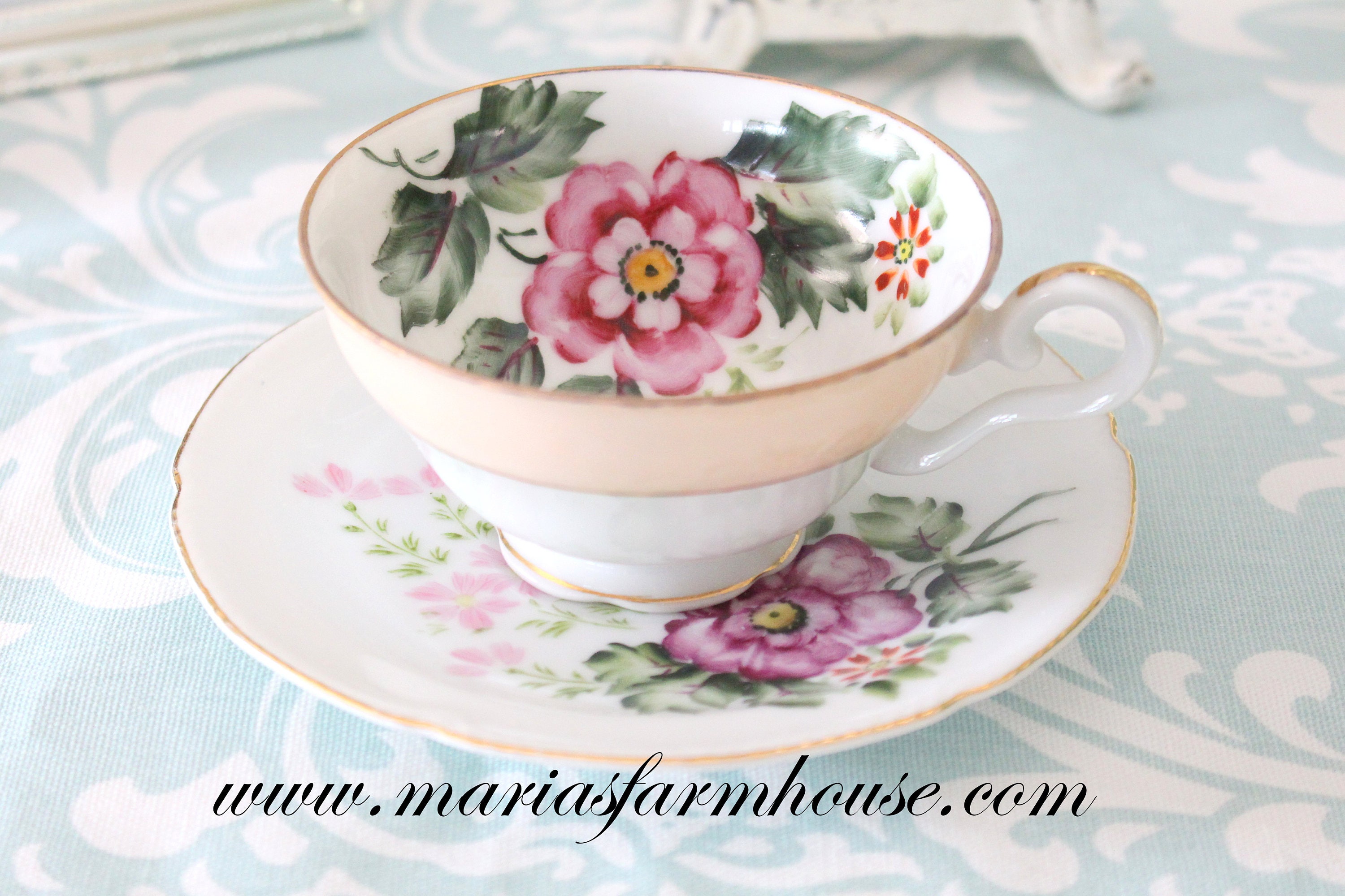 HAND PAINTED Vintage Tea Cup and Saucer by Wales China Japan