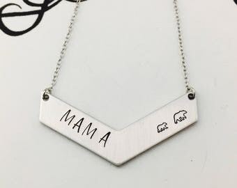 MAMA Bear Necklace - Hand Stamped Chevron Necklace - New Mom Gift - Push Gift - Mommy Jewelry - Mother's Day Present - Gift for Mom