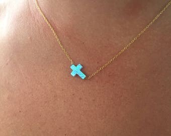 SALE! Opal Cross Necklace // Short Opal Necklace
