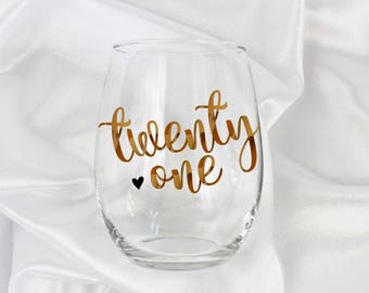 21st birthday gift for her, 21st birthday gift, 21st wine glass, 21st birthday decorations, 21st birthday wine glass, 21st birthday for her