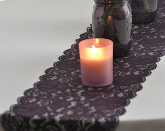 Eggplant LACE Table runner 8"wide 3Ft -16 Ft length/Custom Cut lace not hemmed/Free Sample swatch/wedding decor/Wedding Reception
