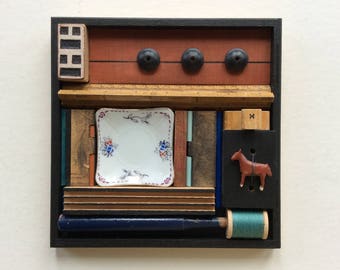 Original Assemblage/ Collage, 7.5" x 7.5", Wood, Horse