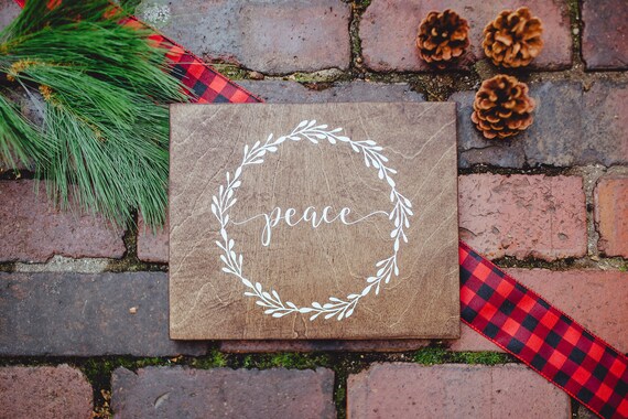 Peace Wreath Sign Merry Christmas Rustic Wood Sign Farmhouse