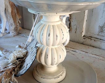 White two tiered tray handmade French Nordic stoneware style large serving tray farmhouse cottage chic display home decor anita spero design