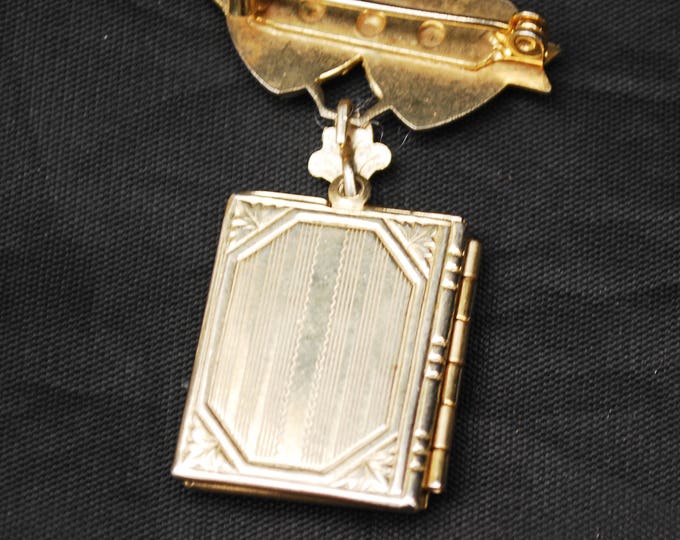 Book Locket Necklace - Mother of Pearl MOP - gold book locket - Boulder dam - Souvenir locket